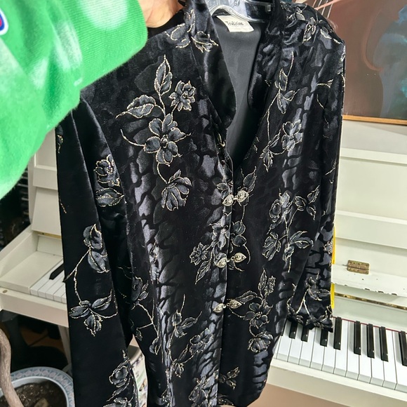 Vintage 90s Tradition black Velvet Jacket Floral Gold Sparkle Asian Cocktail 14 - Picture 16 of 16